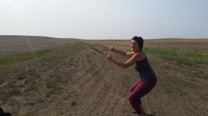 I'm going into week 3 of exercising every day! Eek! The support group is great. This is one of the challenges I had to do. I was in the middle of a road trip, so John pulled over for me to do my awkward squats.